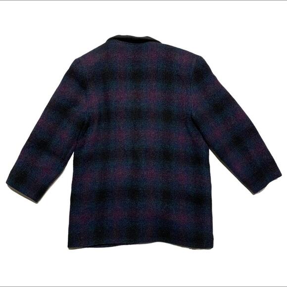 Woolrich 80s Vintage Mohair Wool Purple Shadow Plaid Blazer Jacket Femme Medium - Picture 3 of 4